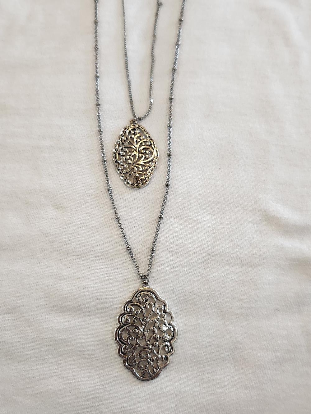Versona Silver-Tone Double Filigree Pendant Necklace